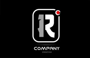 r design de ícone de logotipo de letra de alfabeto branco preto com letras de estilo japonês e ponto vermelho vetor