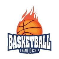 emblema do torneio de basquete com o basquete pegando fogo vetor