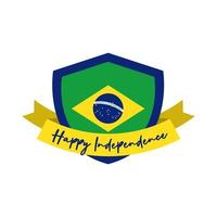 Feliz Dia da Independência Brasil cartão com bandeira no escudo vetor