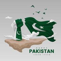 dia da resolução do paquistão mão corajosa levante-se com a bandeira nacional na terra ilustração do vetor