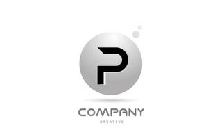 p Projeto do ícone do logotipo da letra do alfabeto da esfera cinza 3d com ponto. modelo criativo para negócios e empresa vetor
