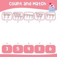 planilha de contagem e correspondência. planilha de matemática educacional para impressão. jogo de matemática para crianças. ilustração vetorial. vetor