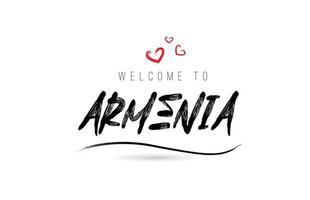 bem-vindo à tipografia de texto do país da Armênia com coração de amor vermelho e nome preto vetor
