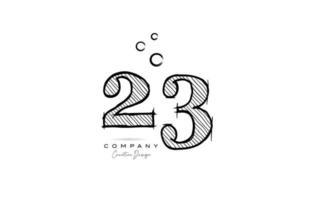mão desenhando o design do ícone do logotipo número 23 para o modelo da empresa. logotipo criativo em estilo lápis vetor