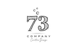 mão desenhando o design do ícone do logotipo número 73 para o modelo da empresa. logotipo criativo em estilo lápis vetor