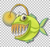 personagem de desenho animado de peixe pescador vetor