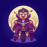 vampiro drácula fofo andando na ilustração de bicicleta vetor