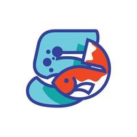 logotipo de peixe numérico 5 vetor