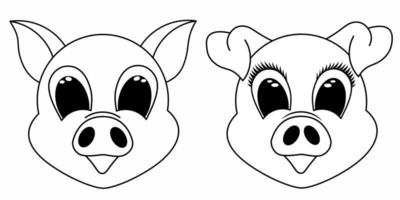 defina o ícone de rosto sorridente de porco de menina e menino. logotipo de contorno de porco. carne de porco. ilustração vetorial de estoque. vetor