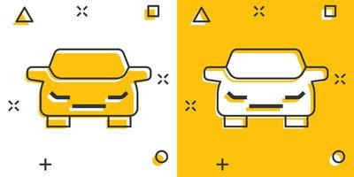 ícone do carro em estilo cômico. ilustração em vetor automóvel veículo dos desenhos animados no fundo branco isolado. conceito de negócio de efeito de respingo de sedan.