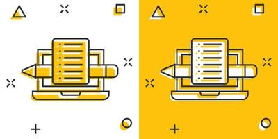 ícone de blogging em estilo cômico. ilustração em vetor desenho animado de comunicação de mídia social em fundo branco isolado. conceito de negócio de efeito de respingo de conteúdo.