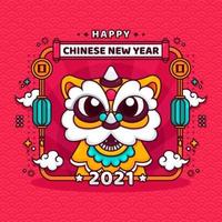 saudação de ano novo chinês com leão dançante fofo