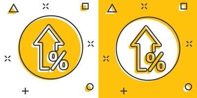 ícone de seta de crescimento em estilo cômico. ilustração em vetor receita dos desenhos animados no fundo branco isolado. aumentar o conceito de negócio de efeito de respingo.