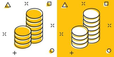 ícone de pilha de moedas em estilo cômico. ilustração em vetor desenho animado moeda dólar no fundo branco isolado. conceito de negócio de efeito de respingo empilhado de dinheiro.