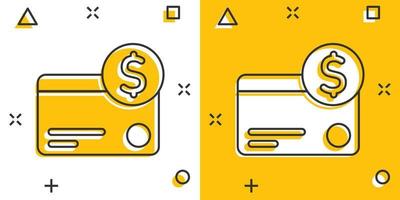 ícone de cartão de crédito em estilo cômico. dinheiro ilustração em vetor desenhos animados pagamento em fundo branco isolado. conceito de negócio de efeito de respingo de compra financeira.