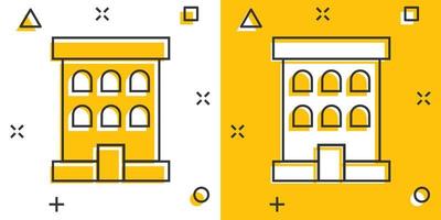 ícone de construção em estilo cômico. cidade arranha-céu apartamento cartoon ilustração vetorial no fundo branco isolado. conceito de negócio de efeito de respingo de torre de cidade. vetor