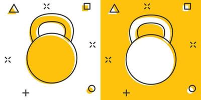 ícone de kettlebell em estilo cômico. ilustração em vetor barra esporte equipamento dos desenhos animados no fundo branco isolado. conceito de negócio de efeito de respingo de haltere.