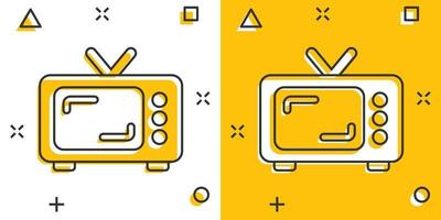 ícone de vetor de tela de tv retrô em estilo cômico. velha ilustração dos desenhos animados de televisão sobre fundo branco isolado. conceito de negócio de efeito de respingo de tela de tv.