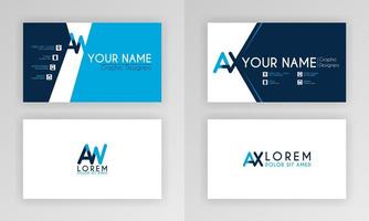 modelo de cartão de visita azul. design de cartão de identidade simples com logotipo do alfabeto e decoração de acento de barra. para corporativo, empresa, profissional, comercial, publicidade, relações públicas, folheto, pôster vetor