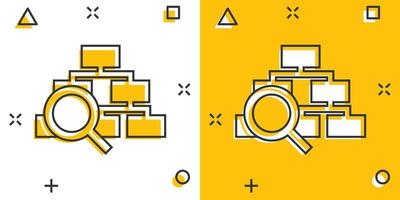 ícone do diagrama de hierarquia em estilo cômico. estrutura pesquisa ilustração vetorial dos desenhos animados no fundo branco isolado. conceito de negócio de efeito de respingo de fluxo de trabalho de organização. vetor