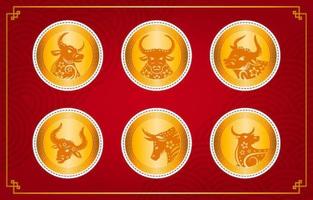 coleção de adesivos de boi dourado do ano novo chinês vetor
