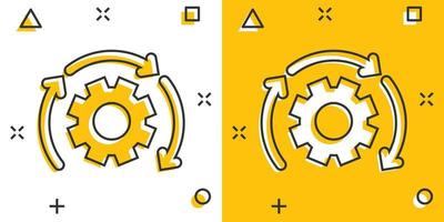 ícone de fluxo de trabalho em estilo cômico. engrenagem ilustração em vetor eficaz dos desenhos animados no fundo branco isolado. conceito de negócio de efeito de respingo de organização de processo.