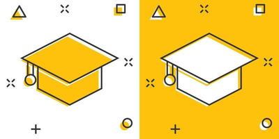 ícone de chapéu de formatura em estilo cômico. estudante boné cartoon ilustração em vetor sobre fundo branco isolado. conceito de negócio de efeito de respingo de universidade.