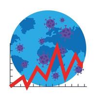 planeta terra com covid19 partículas e setas estatísticas vetor