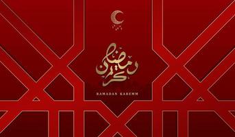saudação islâmica cartão ramadan kareem fundo quadrado design de cor ouro vermelho para festa islâmica vetor
