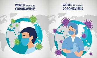 planeta Terra com covid19 partículas e médica vetor