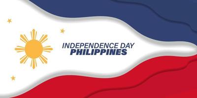 12 de junho, dia da independência das Filipinas. cartão, banner, pôster, design de plano de fundo. ilustração vetorial. fundo de onda de corte de papel vetor