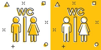 ícone de homem e mulher de desenho vetorial em estilo cômico. as pessoas assinam pictograma de ilustração. conceito de efeito de respingo de negócios de banheiro wc. vetor