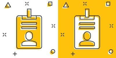 ícone do cartão de identificação em estilo cômico. identidade tag cartoon ilustração em vetor sobre fundo branco isolado. conceito de negócio de efeito de respingo de carteira de motorista.