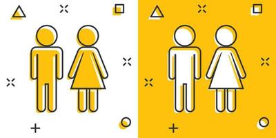 ícone de homem e mulher de desenho vetorial em estilo cômico. pictograma de ilustração de sinal wc. conceito de efeito de respingo de negócios de banheiro. vetor