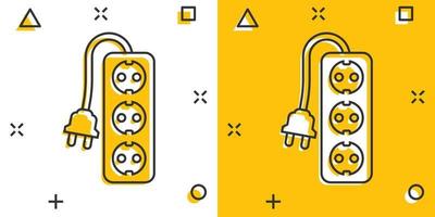 ícone de sinal de cabo de extensão de desenho vetorial em estilo cômico. pictograma de ilustração de sinal de soquete de energia elétrica. conceito de efeito de respingo de negócios de soquete de energia. vetor