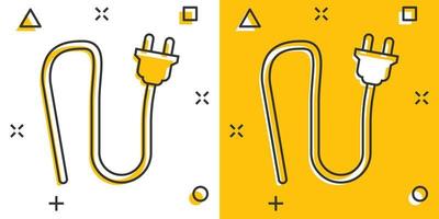 ícone de sinal de plugue elétrico de desenho vetorial em estilo cômico. pictograma de ilustração de sinal de plugue de alimentação. conceito de efeito de respingo de negócios de cabo elétrico. vetor