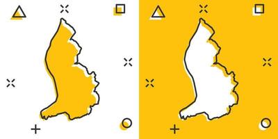ícone do mapa de Liechtenstein dos desenhos animados vetoriais em estilo cômico. pictograma de ilustração de sinal de Liechtenstein. conceito de efeito de respingo de negócios de mapa de cartografia. vetor