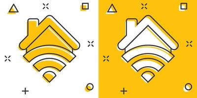 ícone de casa inteligente em estilo cômico. pictograma de ilustração de desenho vetorial de controle de casa. efeito de respingo de conceito de negócio em casa inteligente. vetor