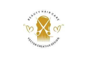 cuidados com o cabelo ou design de logotipo de salão de beleza em estilo vintage vetor