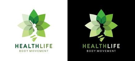 design de logotipo de flor humana, ilustração vetorial de estilo de vida saudável com silhueta de gesto de mulher de ioga vetor