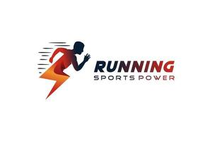 design de logotipo em execução, ilustração vetorial de pessoas correndo ou praticando esportes com o conceito de ícone de energia elétrica vetor