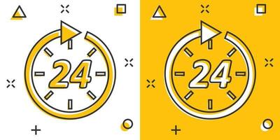 ícone de tempo de desenho vetorial em estilo cômico. pictograma de ilustração de sinal de 24 horas. conceito de efeito de respingo de negócios de temporizador de relógio. vetor