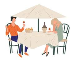 casal na data bebendo vinho no restaurante ou café vetor