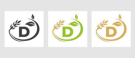 logotipo da agricultura letra d. agronegócio, modelo de design de fazenda ecológica vetor
