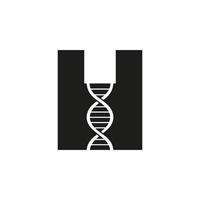 conceito de logotipo de dna de letra inicial h para modelo de vetor de identidade de biotecnologia, saúde e medicina