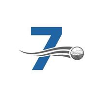 conceito de logotipo de golfe de letra 7 com ícone de bola de golfe em movimento. modelo de vetor de símbolo de logotipo de esportes de hóquei