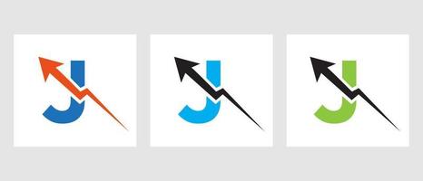 conceito de logotipo de finanças de letra j com símbolo de seta de crescimento vetor