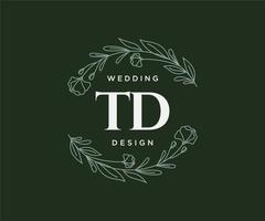 td letras iniciais coleção de logotipos de monograma de casamento, modelos modernos minimalistas e florais desenhados à mão para cartões de convite, salve a data, identidade elegante para restaurante, boutique, café em vetor