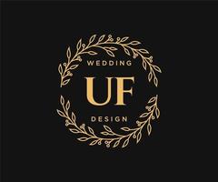 coleção de logotipos de monograma de casamento de letras iniciais uf, modelos modernos minimalistas e florais desenhados à mão para cartões de convite, salve a data, identidade elegante para restaurante, boutique, café em vetor