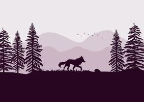silhueta de um lobo na floresta. ilustração vetorial. vetor